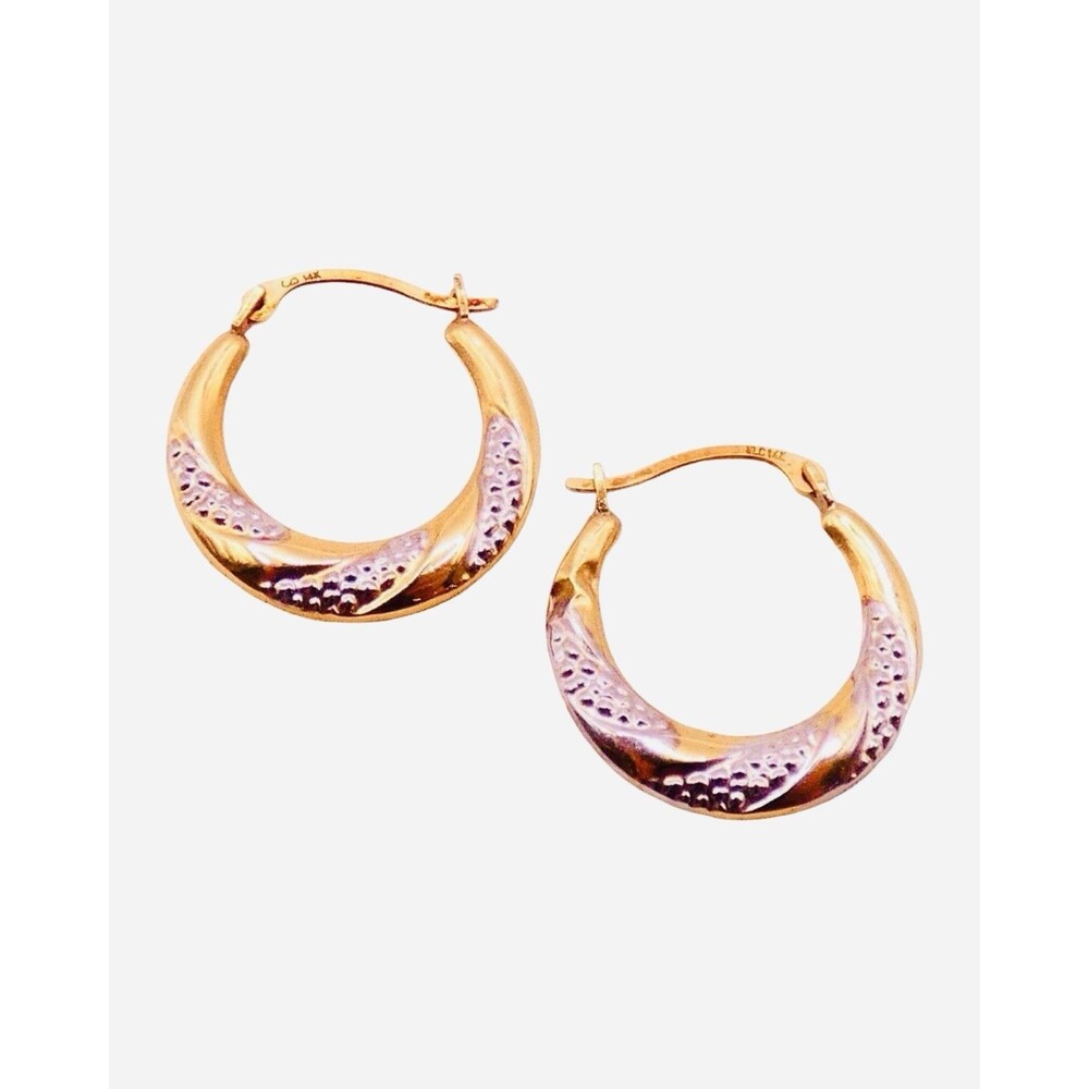 14K Yellow Gold .57 Gram Textured Hoop Earrings Lightweight Luxury Fine Jewelry